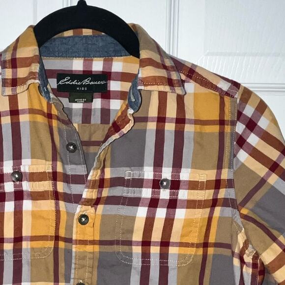Eddie Bauer Kids Plaid Button Down Shirt yellow burgundy gray white boy's size 7 - Picture 3 of 16
